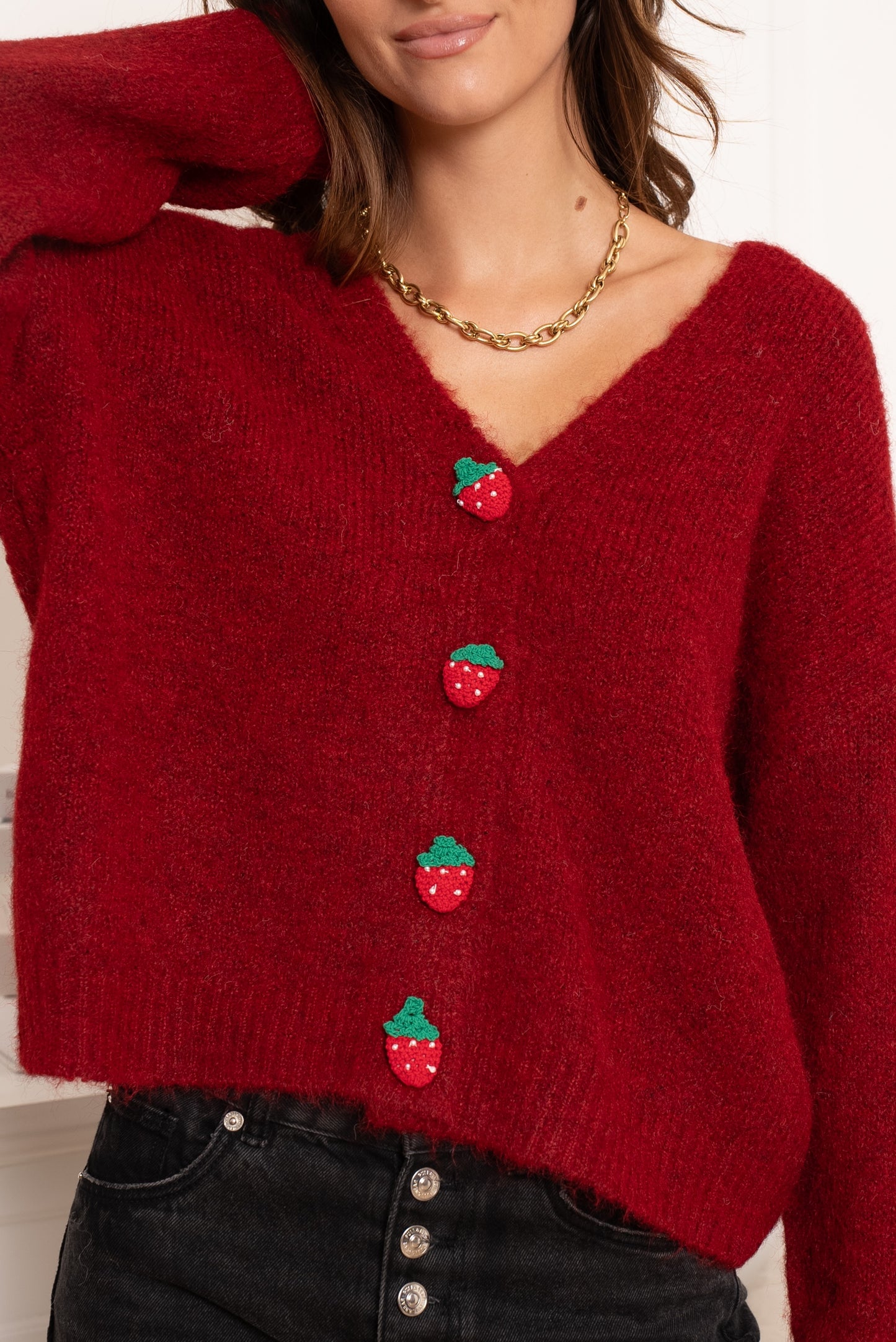 Cardigan do botões morango 🍓